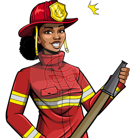 Female Firefighter in Comics Style Cartoon Character